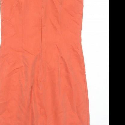 New Look Womens Orange Viscose Pencil Dress Size 12 Boat Neck Zip