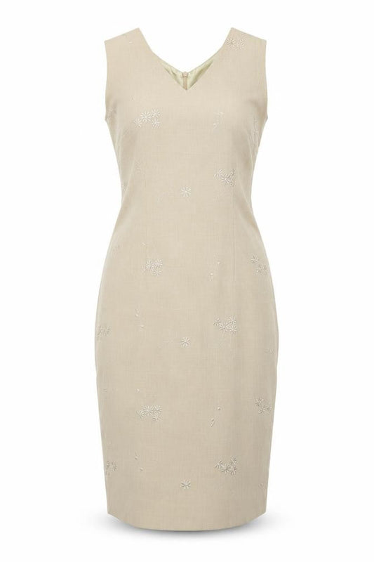 Liz Claiborne Womens Beige Polyester Pencil Dress Size 4 V-Neck Zip