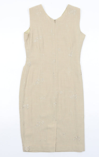 Liz Claiborne Womens Beige Polyester Pencil Dress Size 4 V-Neck Zip