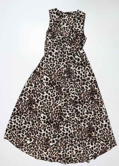 New Look Womens Brown Animal Print Polyester Trapeze & Swing Size 10 V-Neck Pullover - Leopard Pattern