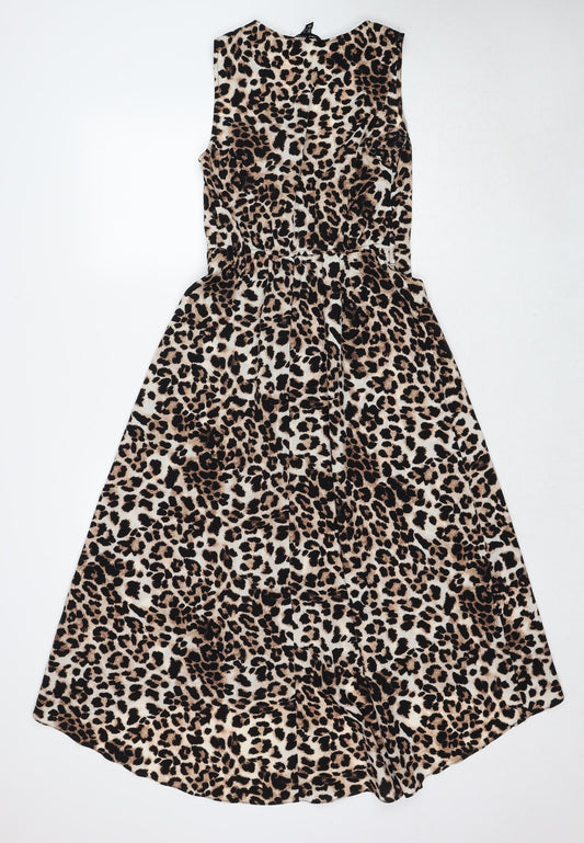 New Look Womens Brown Animal Print Polyester Trapeze & Swing Size 10 V-Neck Pullover - Leopard Pattern