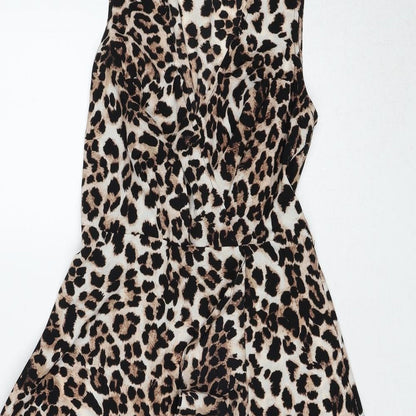 New Look Womens Brown Animal Print Polyester Trapeze & Swing Size 10 V-Neck Pullover - Leopard Pattern
