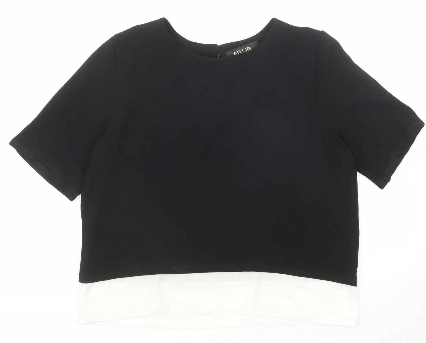 Ad Lib Womens Black Polyester Basic T-Shirt Size 14 Round Neck