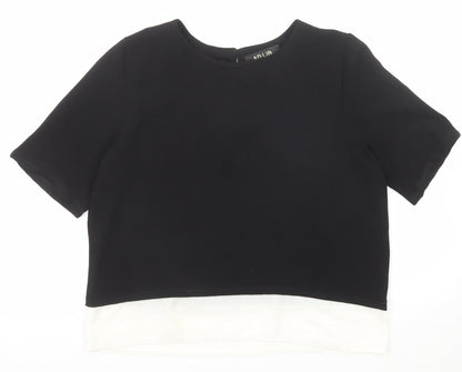Ad Lib Womens Black Polyester Basic T-Shirt Size 14 Round Neck