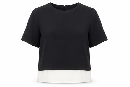 Ad Lib Womens Black Polyester Basic T-Shirt Size 14 Round Neck