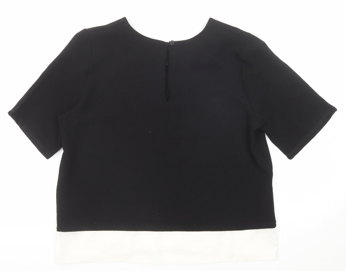 Ad Lib Womens Black Polyester Basic T-Shirt Size 14 Round Neck