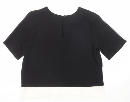 Ad Lib Womens Black Polyester Basic T-Shirt Size 14 Round Neck