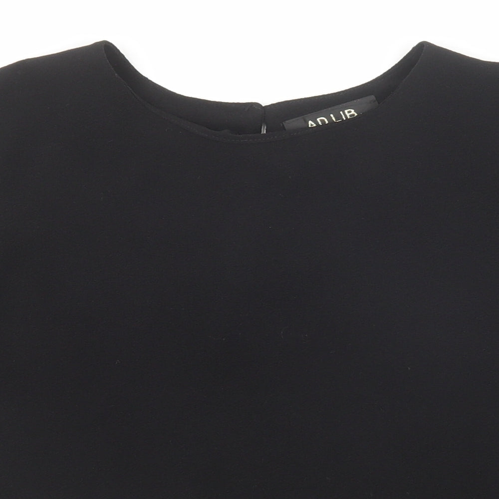 Ad Lib Womens Black Polyester Basic T-Shirt Size 14 Round Neck