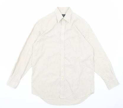 The Savile Row Mens Beige Cotton Button-Up Size 15.5 Collared Button