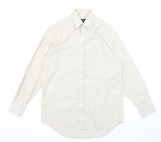 The Savile Row Mens Beige Cotton Button-Up Size 15.5 Collared Button
