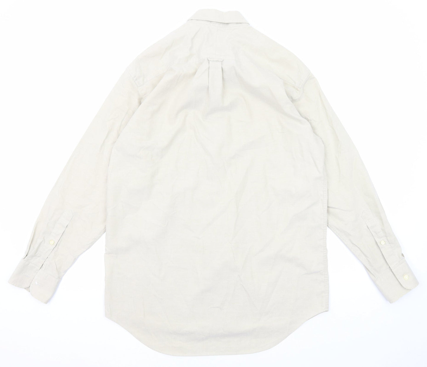 The Savile Row Mens Beige Cotton Button-Up Size 15.5 Collared Button