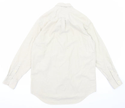 The Savile Row Mens Beige Cotton Button-Up Size 15.5 Collared Button