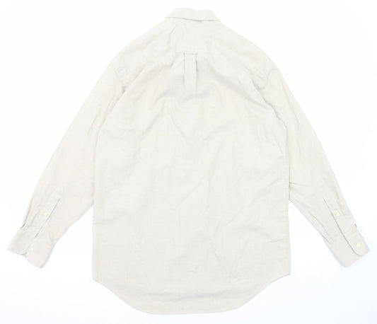 The Savile Row Mens Beige Cotton Button-Up Size 15.5 Collared Button