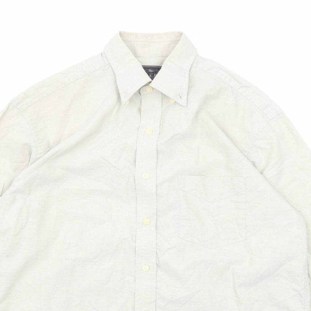 The Savile Row Mens Beige Cotton Button-Up Size 15.5 Collared Button