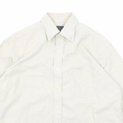 The Savile Row Mens Beige Cotton Button-Up Size 15.5 Collared Button