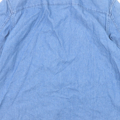 Villain Mens Blue Cotton Button-Up Size M Collared Button