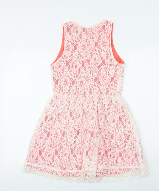 Topshop Womens White Cotton Fit & Flare Size 8 Boat Neck Zip