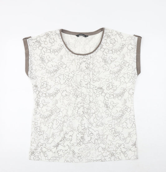 Bonmarché Womens White Geometric Polyester Basic T-Shirt Size 14 Round Neck