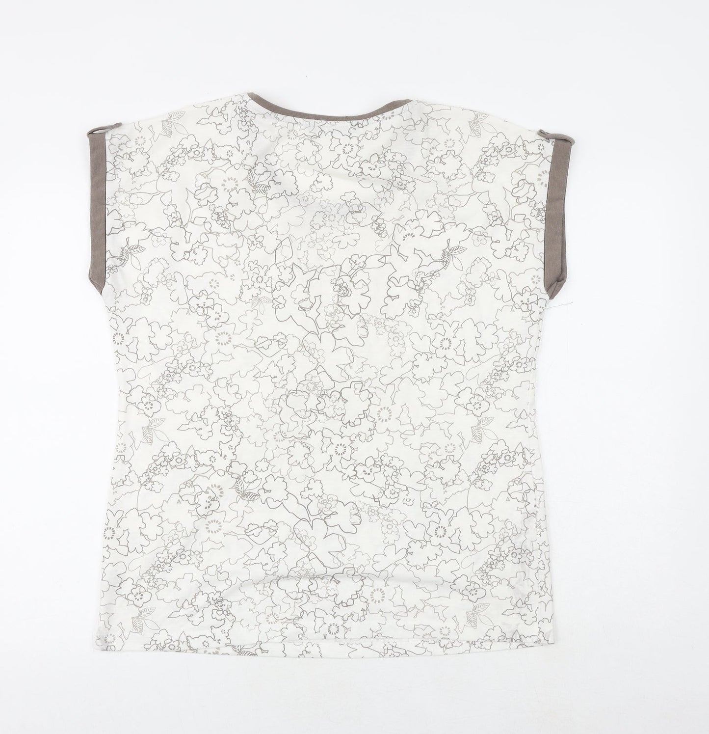 Bonmarché Womens White Geometric Polyester Basic T-Shirt Size 14 Round Neck