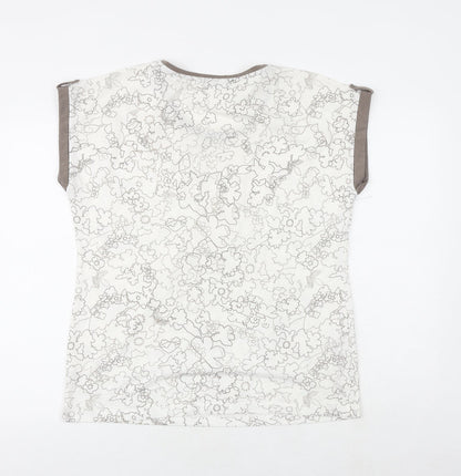 Bonmarché Womens White Geometric Polyester Basic T-Shirt Size 14 Round Neck