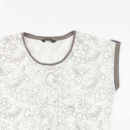 Bonmarché Womens White Geometric Polyester Basic T-Shirt Size 14 Round Neck