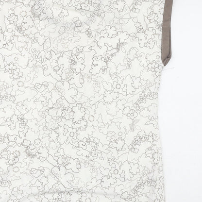 Bonmarché Womens White Geometric Polyester Basic T-Shirt Size 14 Round Neck