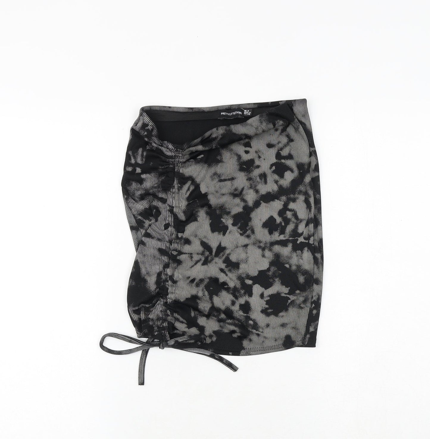 PRETTYLITTLETHING Womens Black Geometric Polyester Bandage Skirt Size 8 Tie