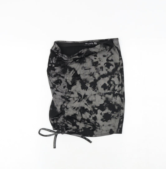 PRETTYLITTLETHING Womens Black Geometric Polyester Bandage Skirt Size 8 Tie