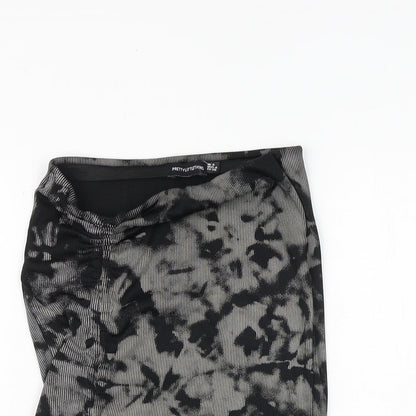 PRETTYLITTLETHING Womens Black Geometric Polyester Bandage Skirt Size 8 Tie