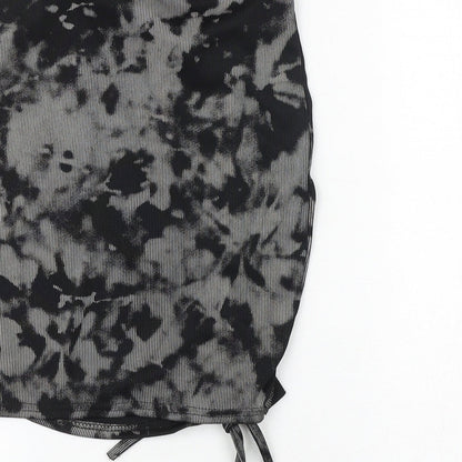 PRETTYLITTLETHING Womens Black Geometric Polyester Bandage Skirt Size 8 Tie