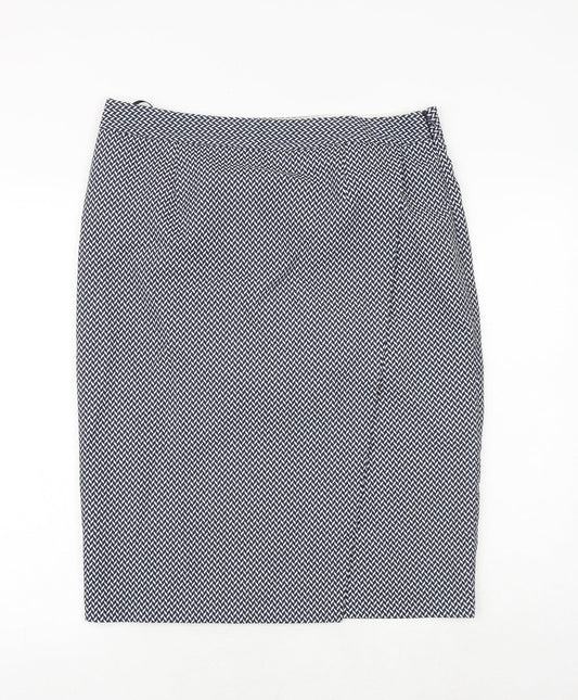 NEXT Womens Blue Geometric Polyester A-Line Skirt Size 14 Zip
