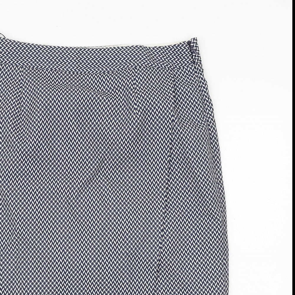 NEXT Womens Blue Geometric Polyester A-Line Skirt Size 14 Zip