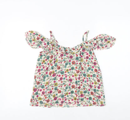 Topshop Womens Multicoloured Floral Polyester Basic Blouse Size 10 V-Neck - Cold Shoulder