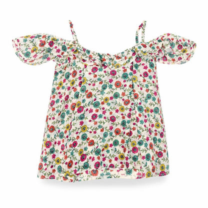 Topshop Womens Multicoloured Floral Polyester Basic Blouse Size 10 V-Neck - Cold Shoulder