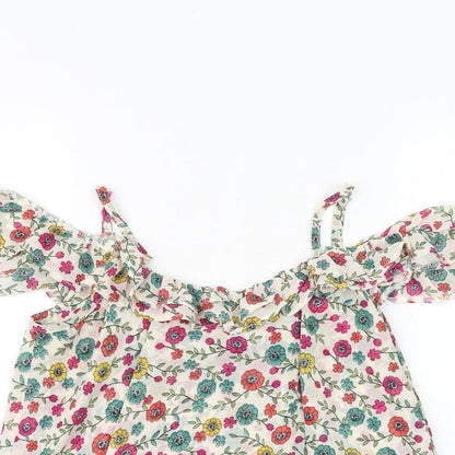 Topshop Womens Multicoloured Floral Polyester Basic Blouse Size 10 V-Neck - Cold Shoulder