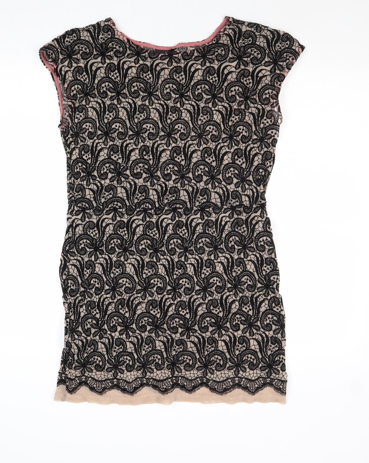 NEXT Womens Black Nylon Mini Size 12 Boat Neck Pullover - Lace Overlay