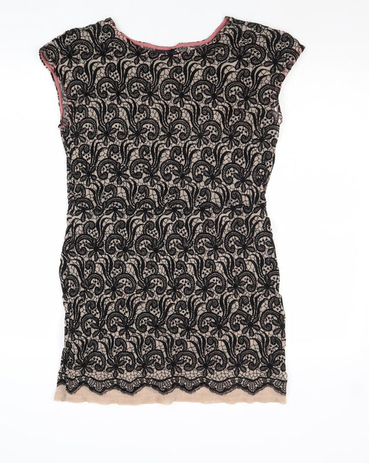 NEXT Womens Black Nylon Mini Size 12 Boat Neck Pullover - Lace Overlay