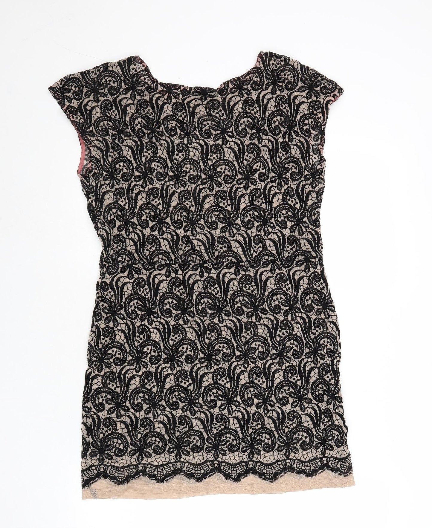 NEXT Womens Black Nylon Mini Size 12 Boat Neck Pullover - Lace Overlay