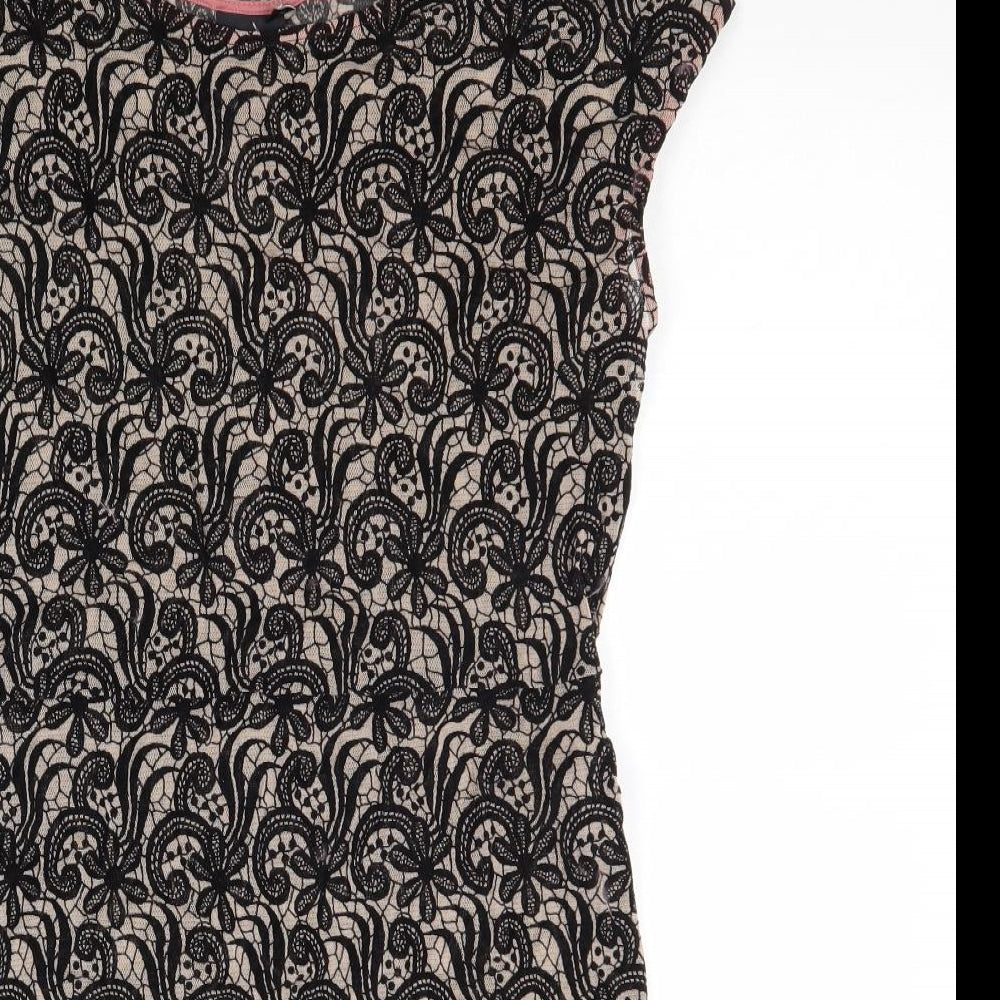 NEXT Womens Black Nylon Mini Size 12 Boat Neck Pullover - Lace Overlay