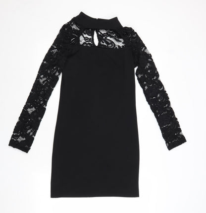 Parisian Collection Womens Black Polyester A-Line Size 12 Round Neck Button