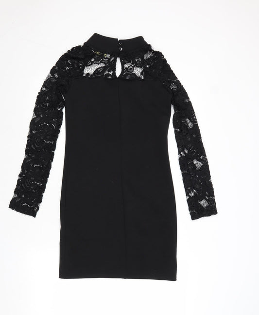 Parisian Collection Womens Black Polyester A-Line Size 12 Round Neck Button