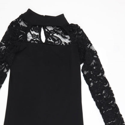 Parisian Collection Womens Black Polyester A-Line Size 12 Round Neck Button