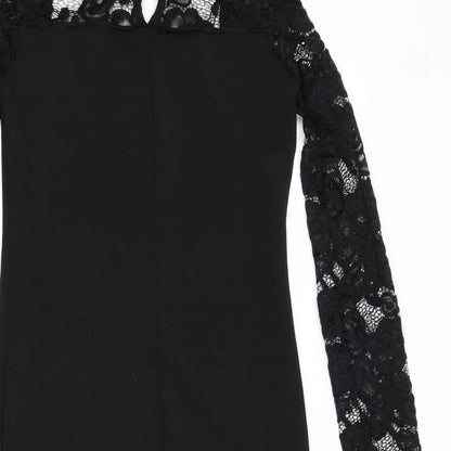 Parisian Collection Womens Black Polyester A-Line Size 12 Round Neck Button