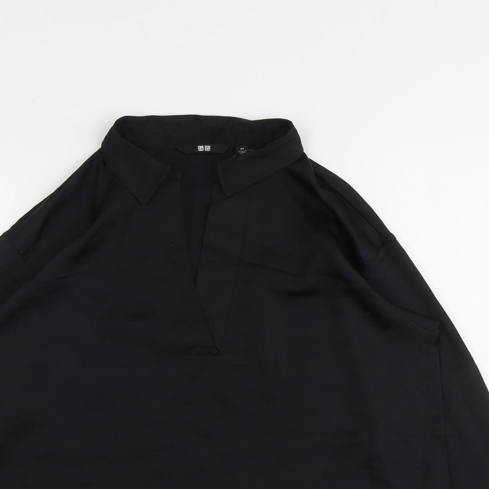 Unqilo Womens Black Polyester Basic Blouse Size XS V-Neck