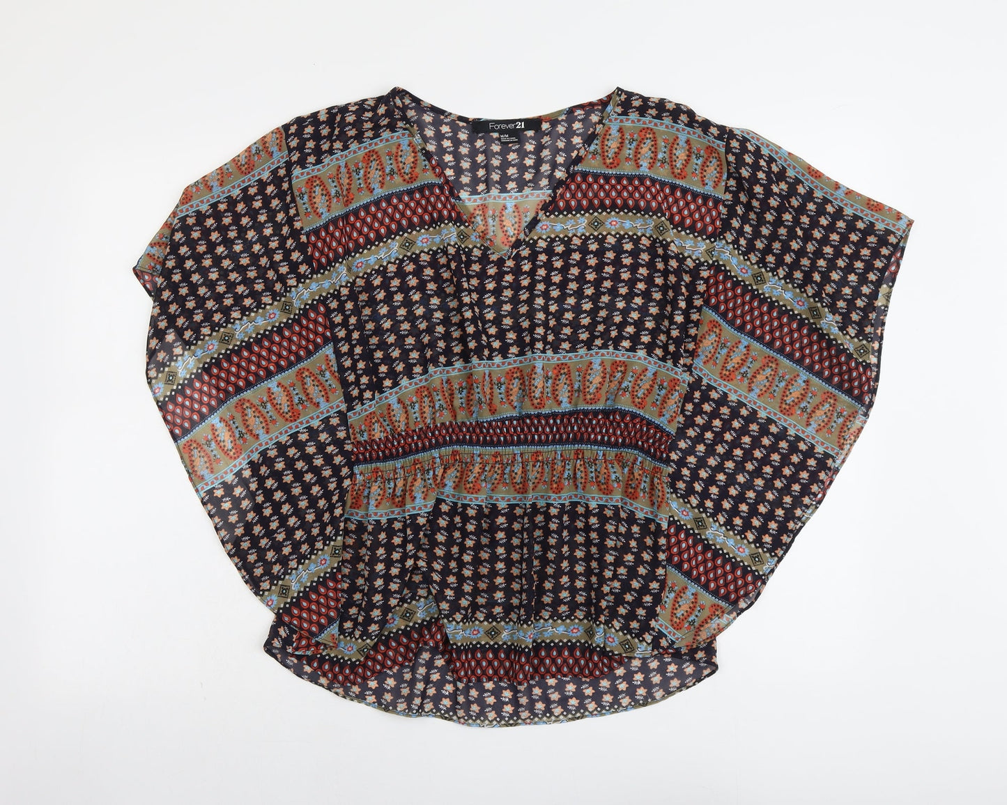 FOREVER 21 Womens Multicoloured Geometric Polyester Basic Blouse Size M V-Neck
