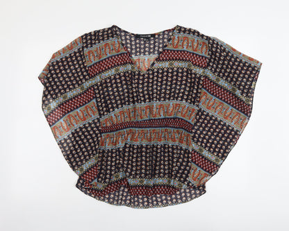 FOREVER 21 Womens Multicoloured Geometric Polyester Basic Blouse Size M V-Neck