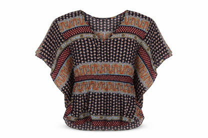 Forever 21 Womens Multicoloured Geometric Polyester Basic Blouse Size M V-Neck