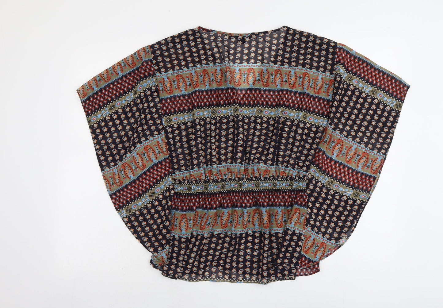 FOREVER 21 Womens Multicoloured Geometric Polyester Basic Blouse Size M V-Neck