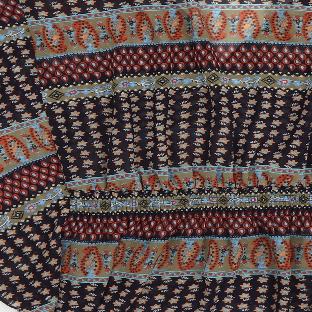 FOREVER 21 Womens Multicoloured Geometric Polyester Basic Blouse Size M V-Neck