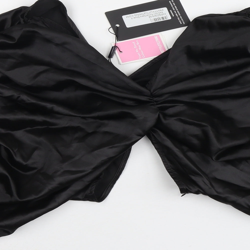 Womens UK Size 6 PRETTYLITTLETHING Black Cropped Blouse